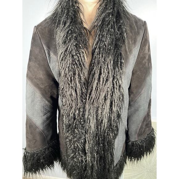 Free People Beatrix Patchwork Fur Hem Black Leather Coat Size XS - Picture 4 of 11